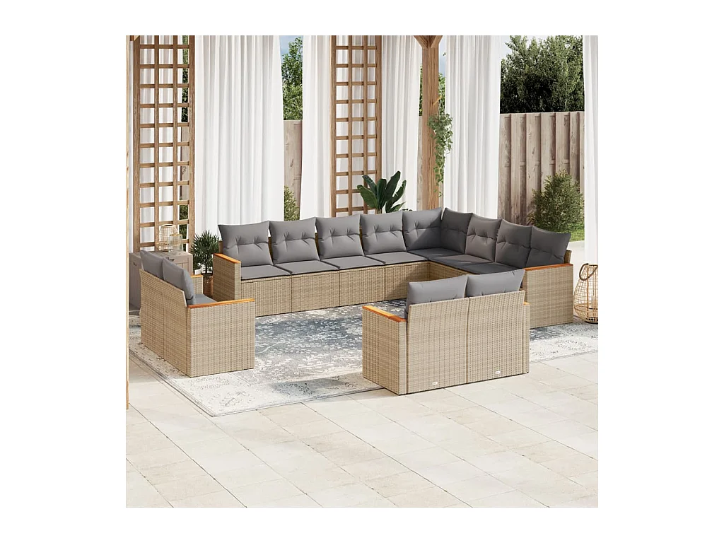 Set Divani da Giardino 12 pz con Cuscini Beige in Polyrattan