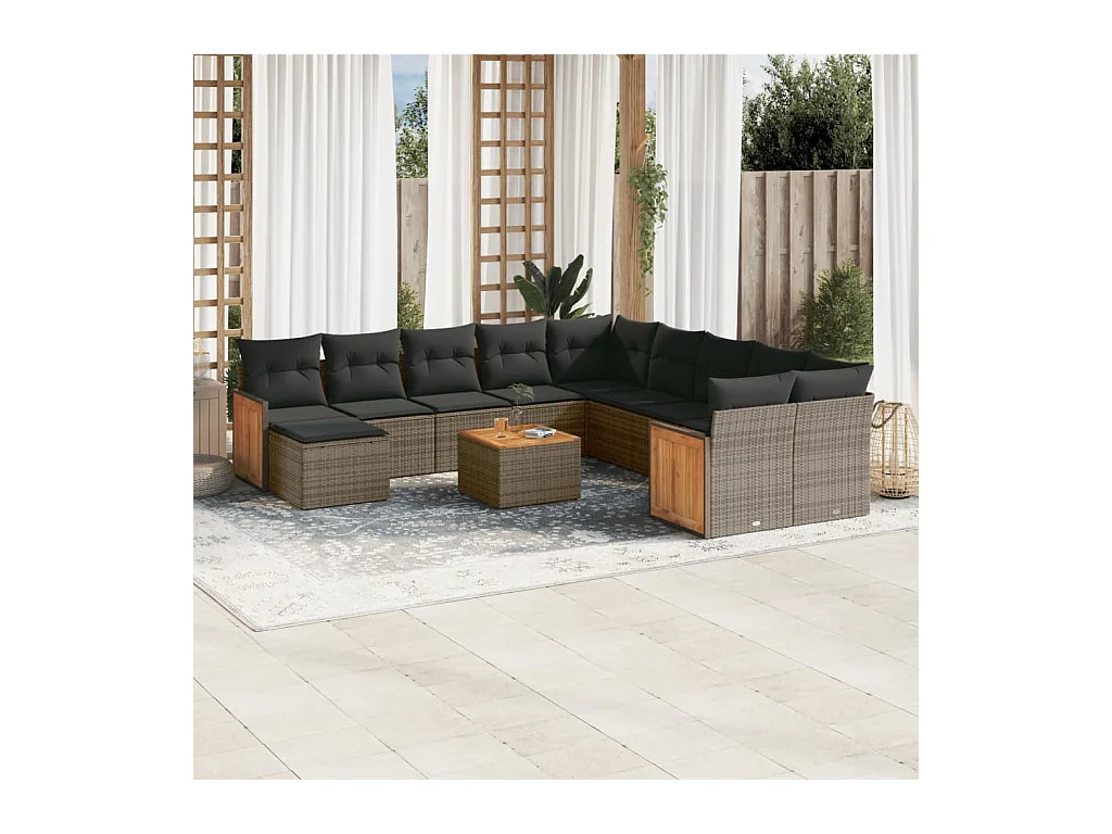 Set Divani da Giardino 12 pz con Cuscini Grigio in Polyrattan