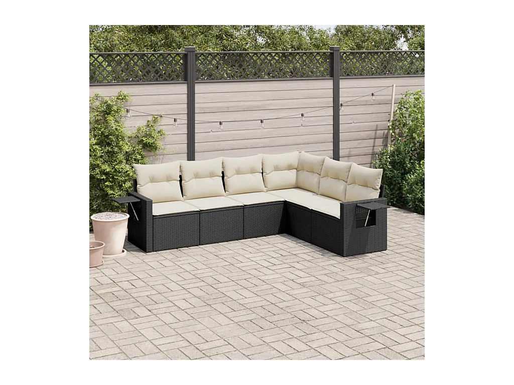 6-delige Loungeset met kussens poly rattan zwart
