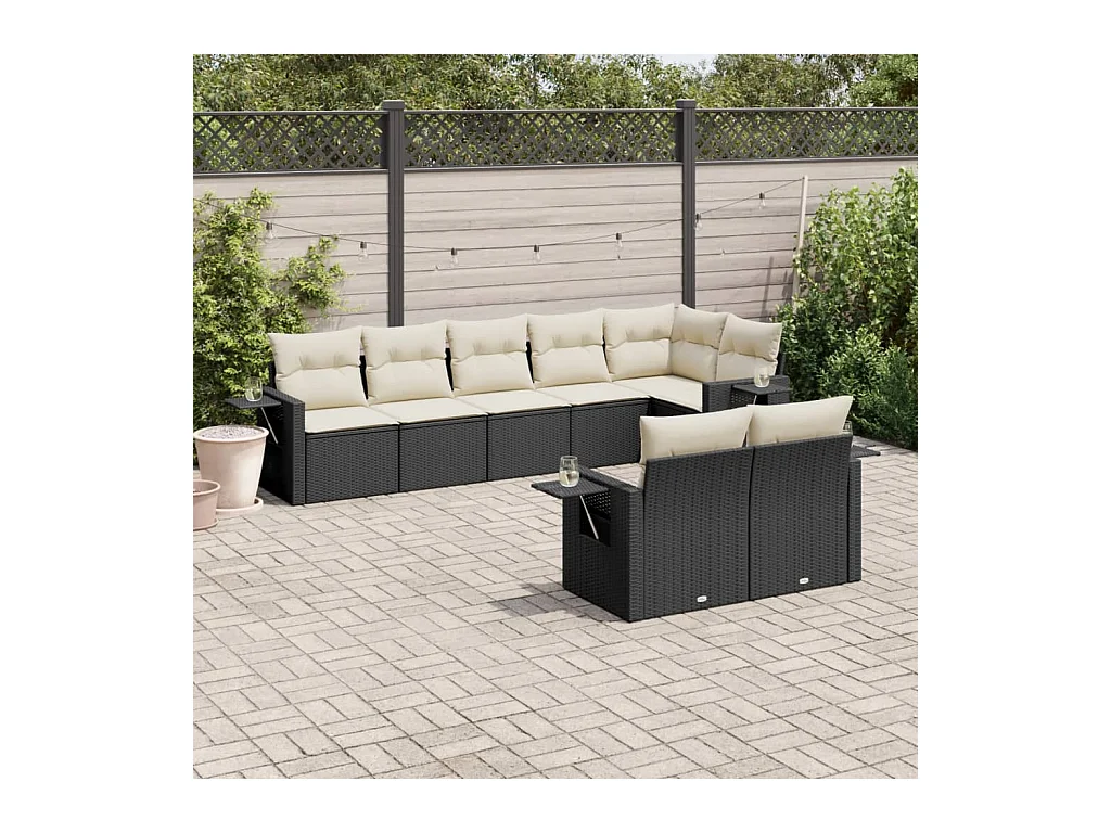 8-tlg. Garten-Sofagarnitur mit Kissen Schwarz Poly Rattan