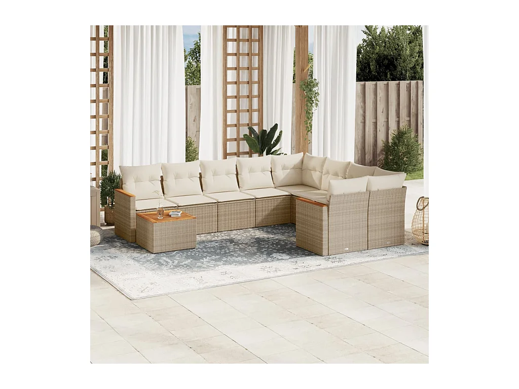 Salon de jardin avec coussins 10 pcs beige résine tressée