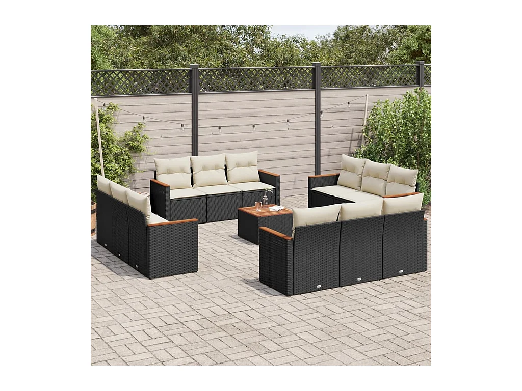 Set de sofás de jardín y cojines 13 pzas ratán sintético negro