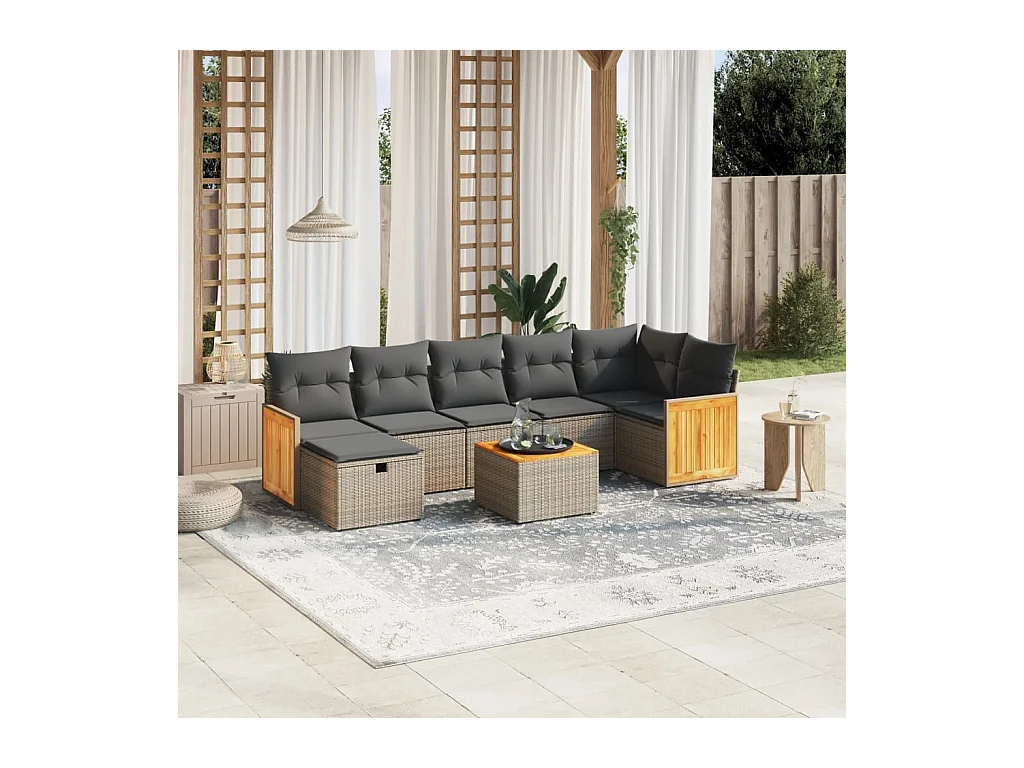 Salon de jardin 8 pcs avec coussins gris résine tressée