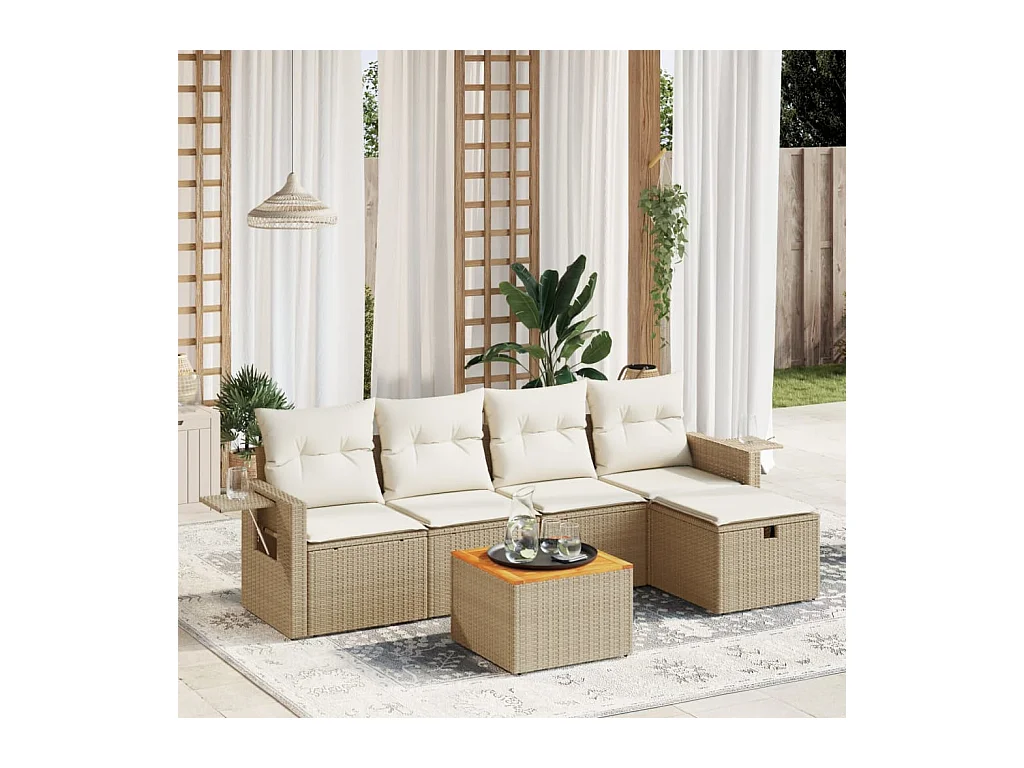 Set Divano da Giardino 6 pz con Cuscini Beige in Polyrattan