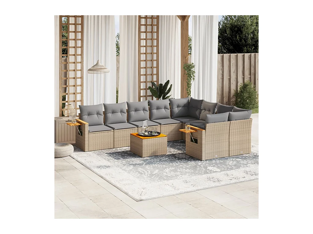 Juego de sofás jardín con cojines beige 10 pzas ratán sintético