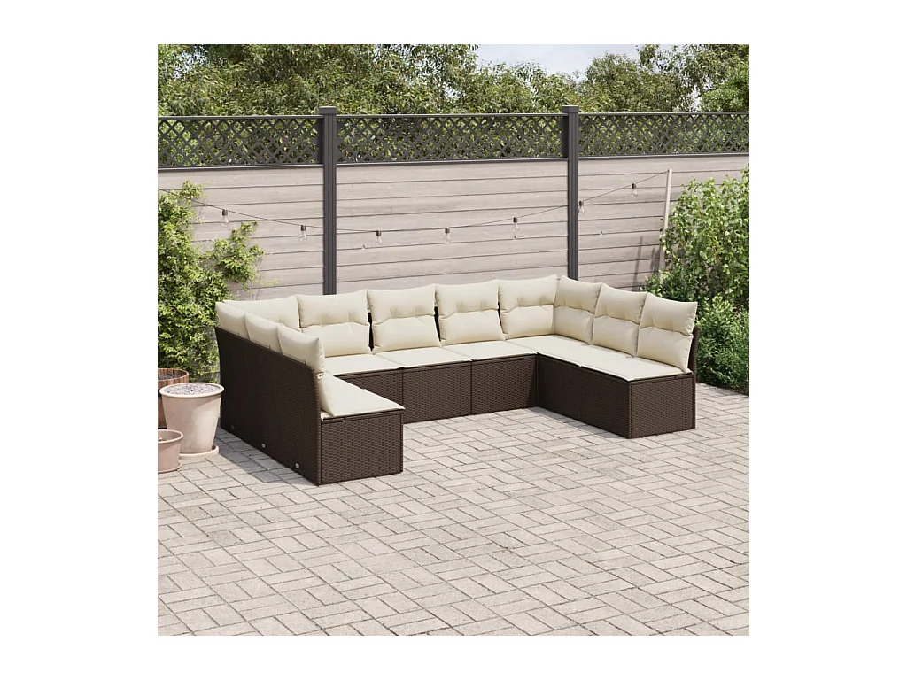 9-tlg. Garten-Sofagarnitur mit Kissen Braun Poly Rattan