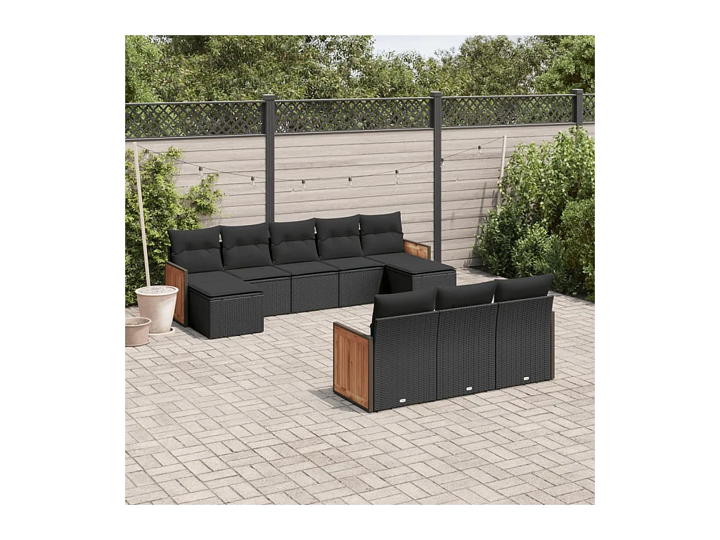 10-tlg. Garten-Sofagarnitur mit Kissen Schwarz Poly Rattan