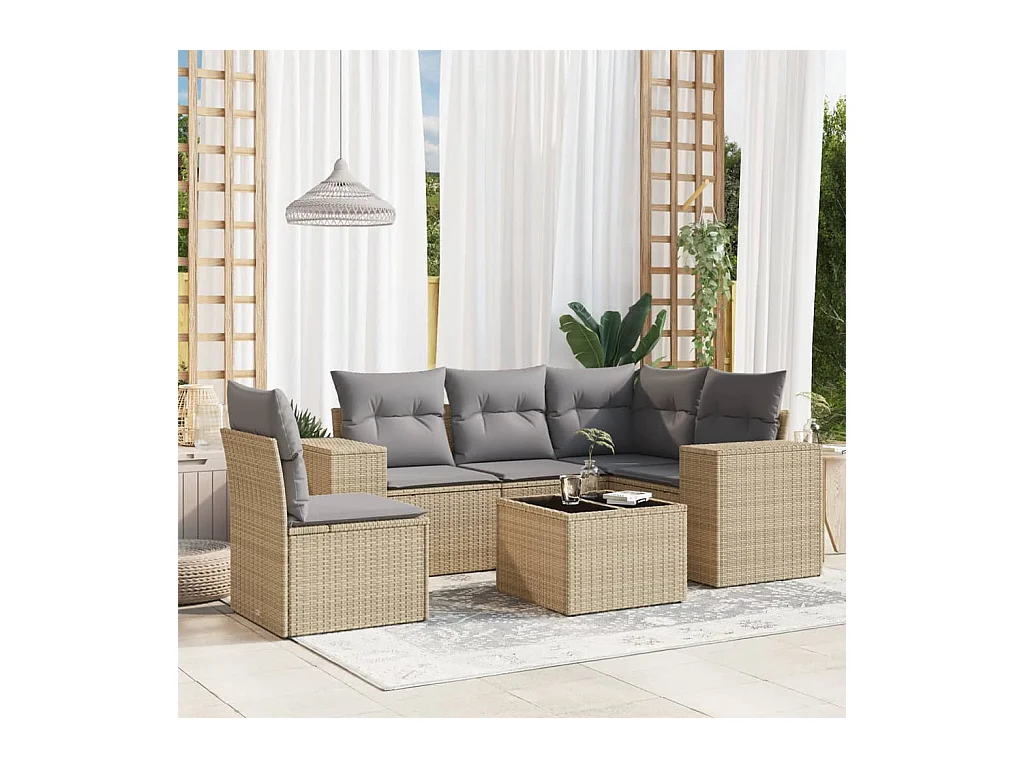 Salon de jardin avec coussins 6 pcs beige résine tressée