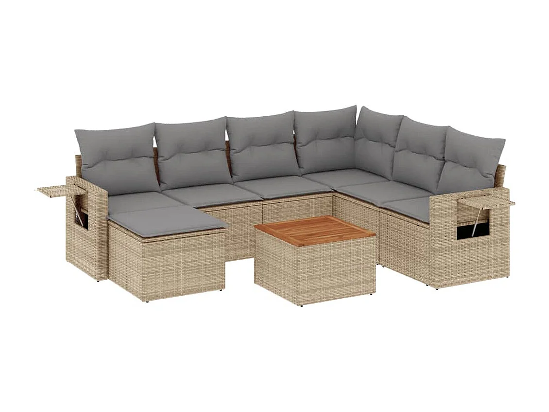 Set Divano da Giardino 8 pz con Cuscini Beige Misto Polyrattan