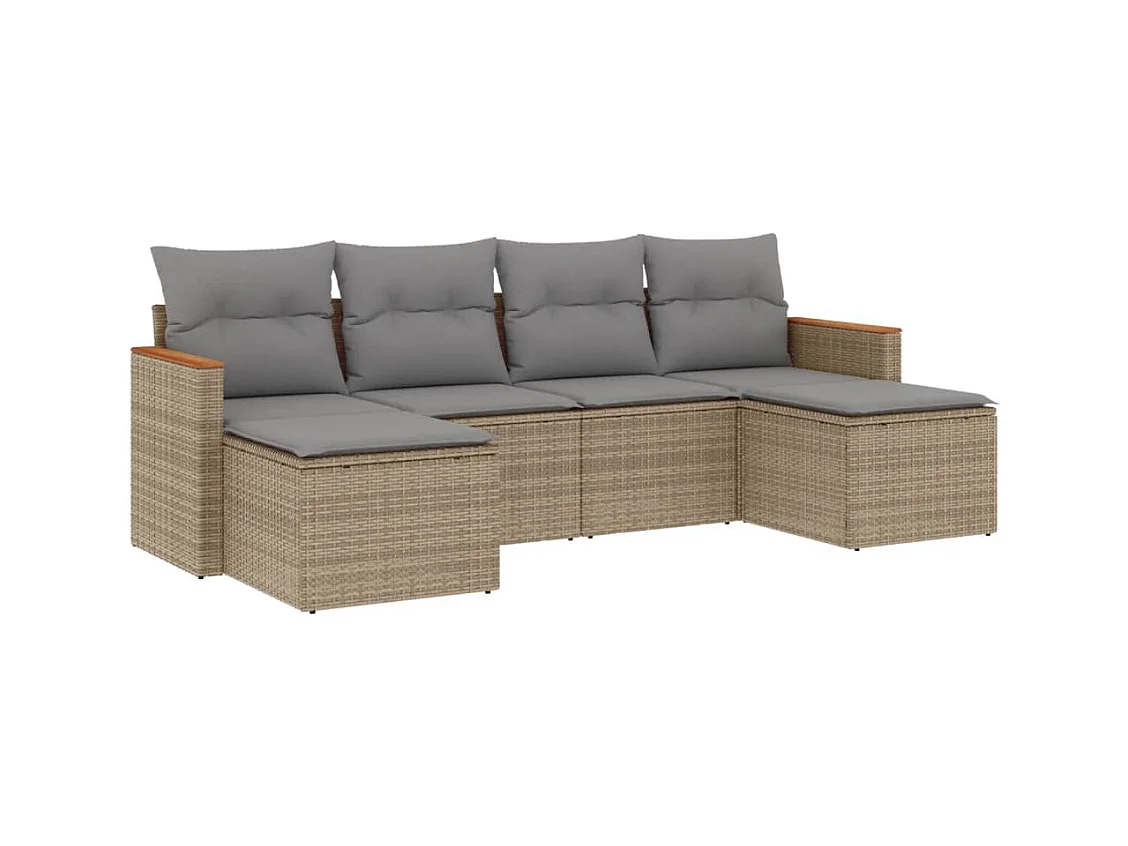 Salon de jardin avec coussins 6pcs mélange beige résine tressée