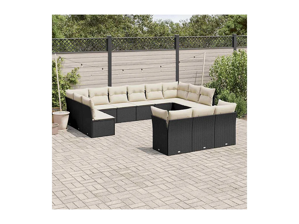 13-delige Loungeset met kussens poly rattan zwart