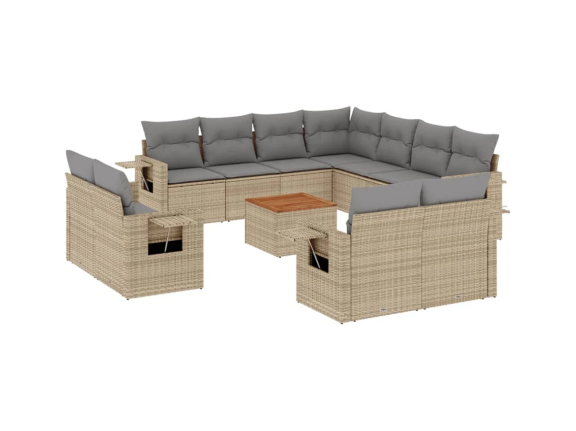 Salon de jardin et coussins 12 pcs mélange beige résine tressée