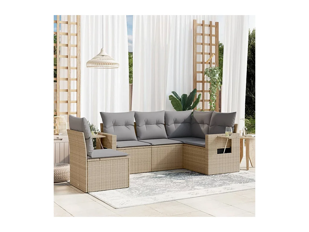 Salon de jardin avec coussins 5 pcs beige résine tressée