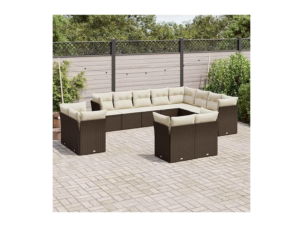 12-tlg. Garten-Sofagarnitur mit Kissen Braun Poly Rattan