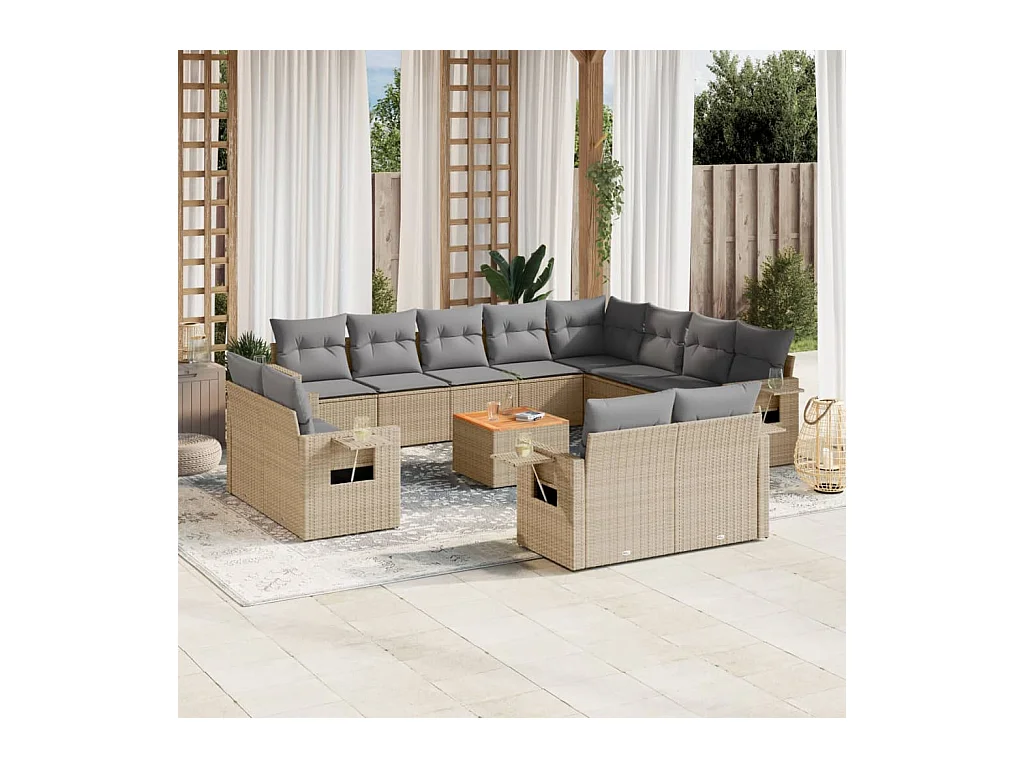 13-delige Loungeset met kussens poly rattan gemengd beige