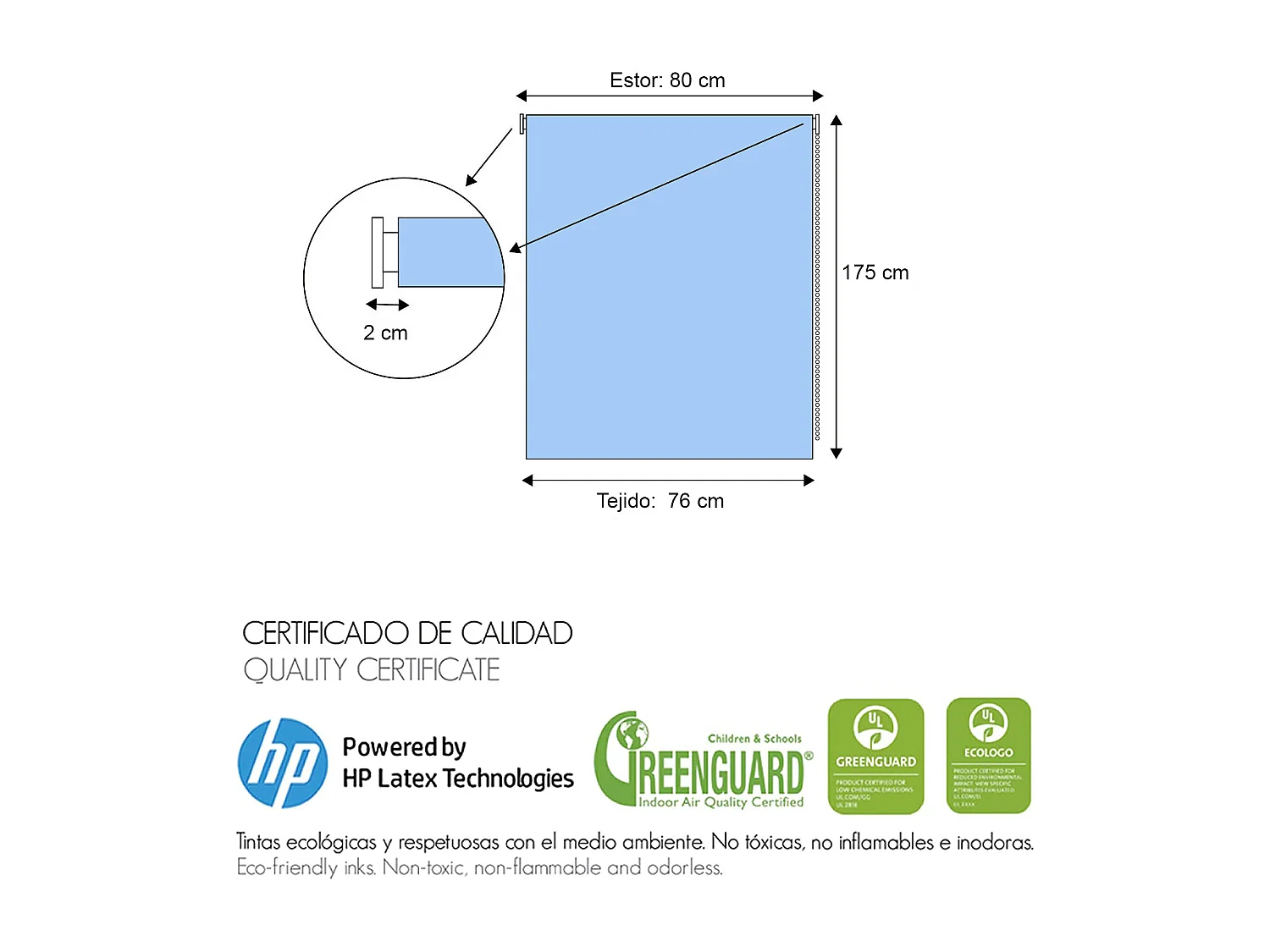 ESTORALIS | Estores Personalizados de COCINA | 80 x 180 cm (Ancho por Alto) Tamaño de Tela 77 x 175 cm | Modelo Vichy-2 Color Celeste