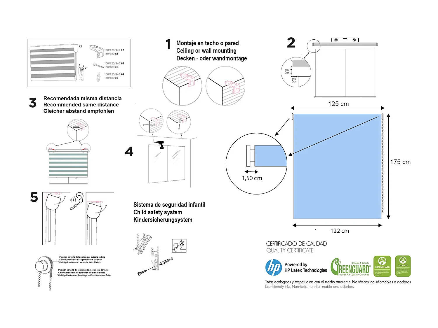 ESTORALIS | Estores Personalizados NOCHE y DIA | 130 x 180 cm (Ancho por Alto) Tamaño de Tela 127 x 175 cm | Modelo I-2161 Color Unico