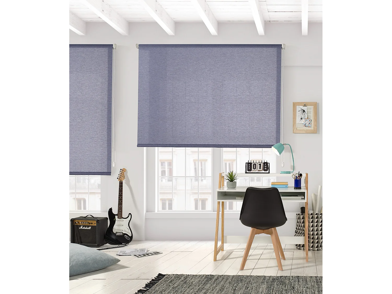 ESTORALIS | Estores Enrollables Translúcidos Easyfix  | 60 x 180 cm (Ancho por Alto) Tamaño de Tela 57 x 180 cm | Modelo BRAN Color Marino