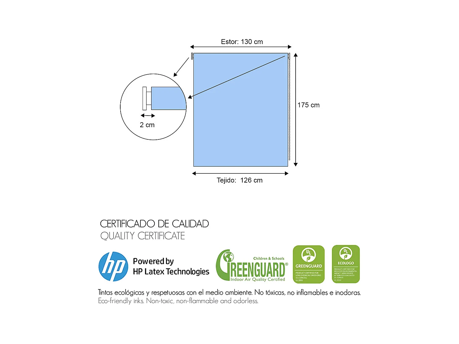 ESTORALIS | Estores Personalizados TEXTURAS | 130 x 180 cm (Ancho por Alto) Tamaño de Tela 127 x 175 cm | Modelo T-4072 Color Unico