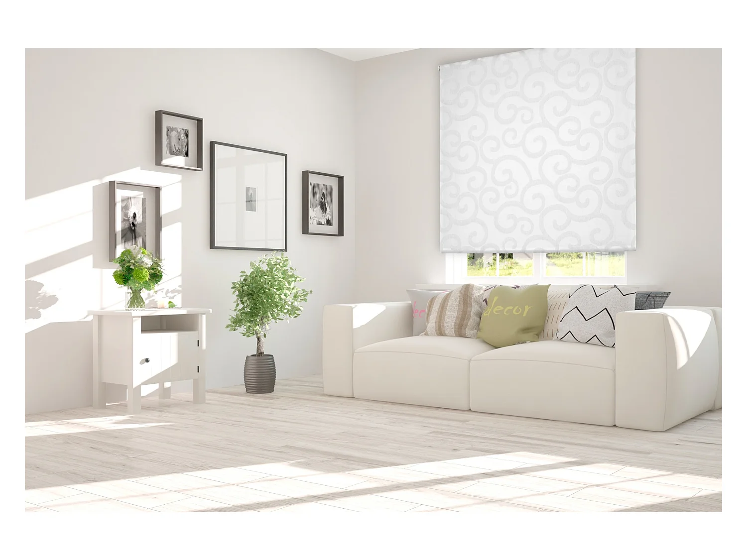 ESTORALIS | Estor Enrollable Translúcido de Visillo | 110 x 255 cm (Ancho por Alto) Tamaño de Tela 107 x 250 cm | Modelo ORNELLA Color Blanco/Gris