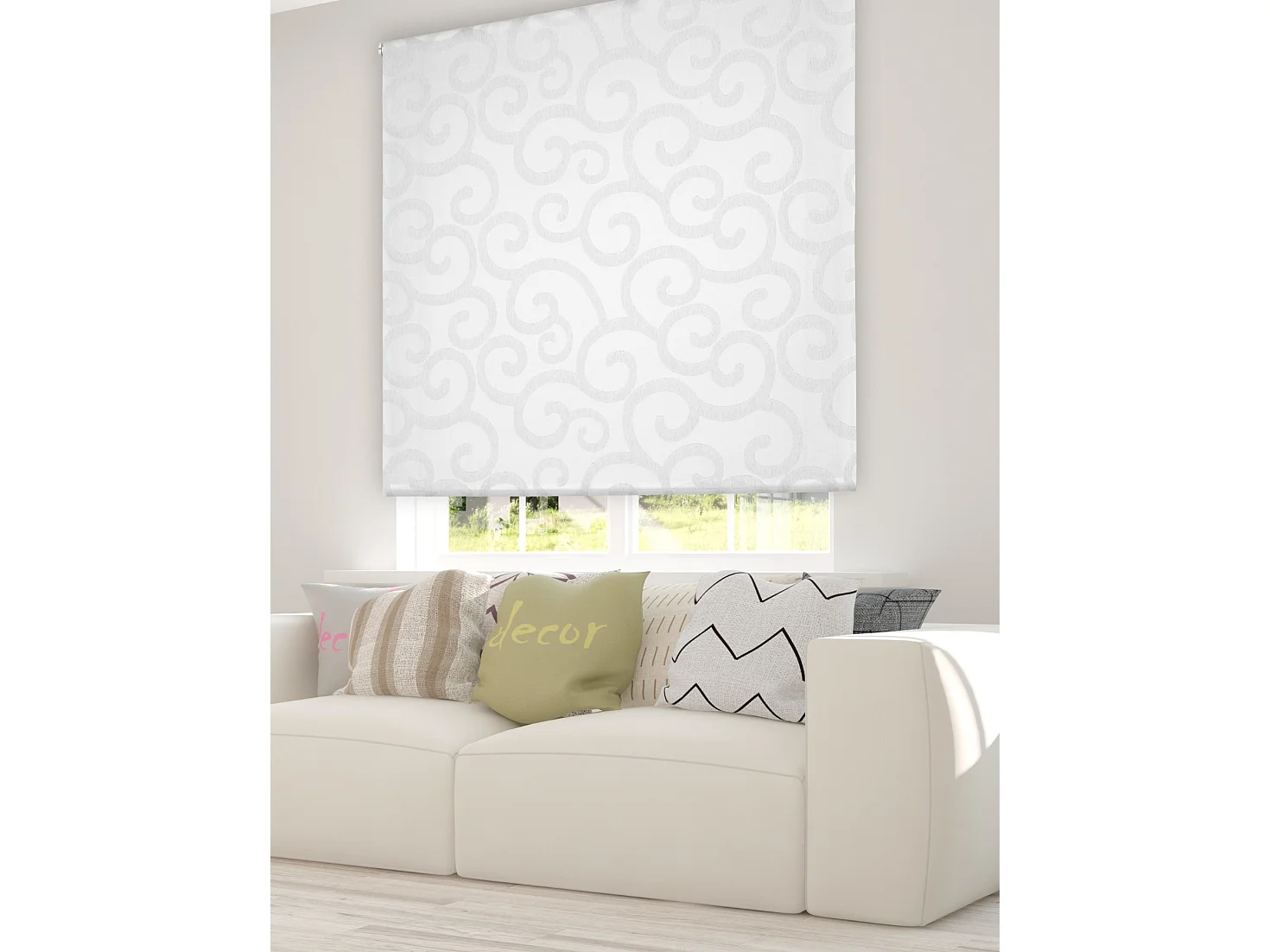 ESTORALIS | Estor Enrollable Translúcido de Visillo | 110 x 255 cm (Ancho por Alto) Tamaño de Tela 107 x 250 cm | Modelo ORNELLA Color Blanco/Gris