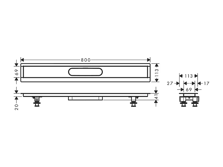 Kit d'installation caniveau de douche encastré à carreler HANSGROHE RainDrain 80 cm