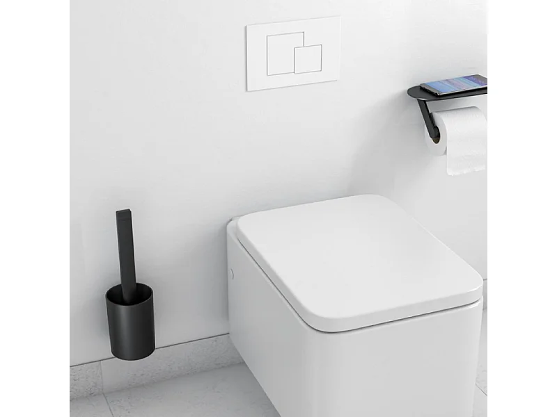 Porte-brosse WC mural et porte-papier WC avec tablette HANSGROHE WallStories noir mat