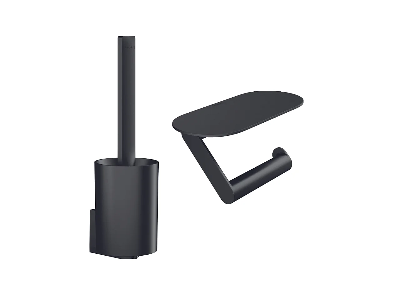 Porte-brosse WC mural et porte-papier WC avec tablette HANSGROHE WallStories noir mat