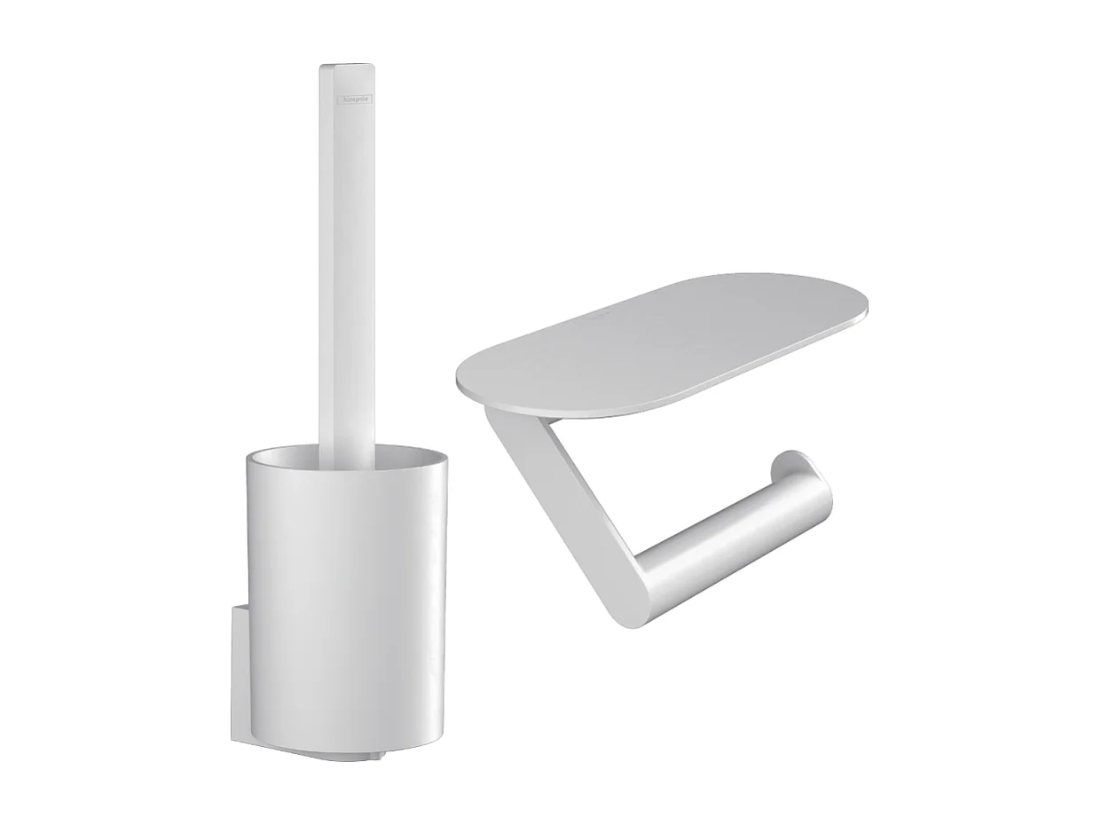 Porte-brosse WC mural et porte-papier WC avec tablette HANSGROHE WallStories blanc mat