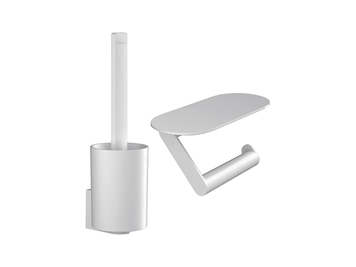 Porte-brosse WC mural et porte-papier WC avec tablette HANSGROHE WallStories blanc mat