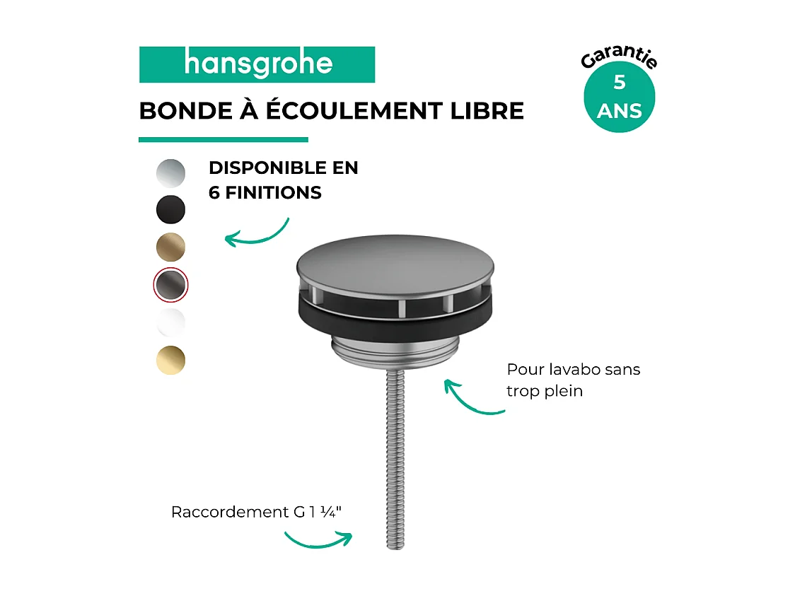 Bonde lavabo à écoulement libre HANSGROHE noir chromé brossé