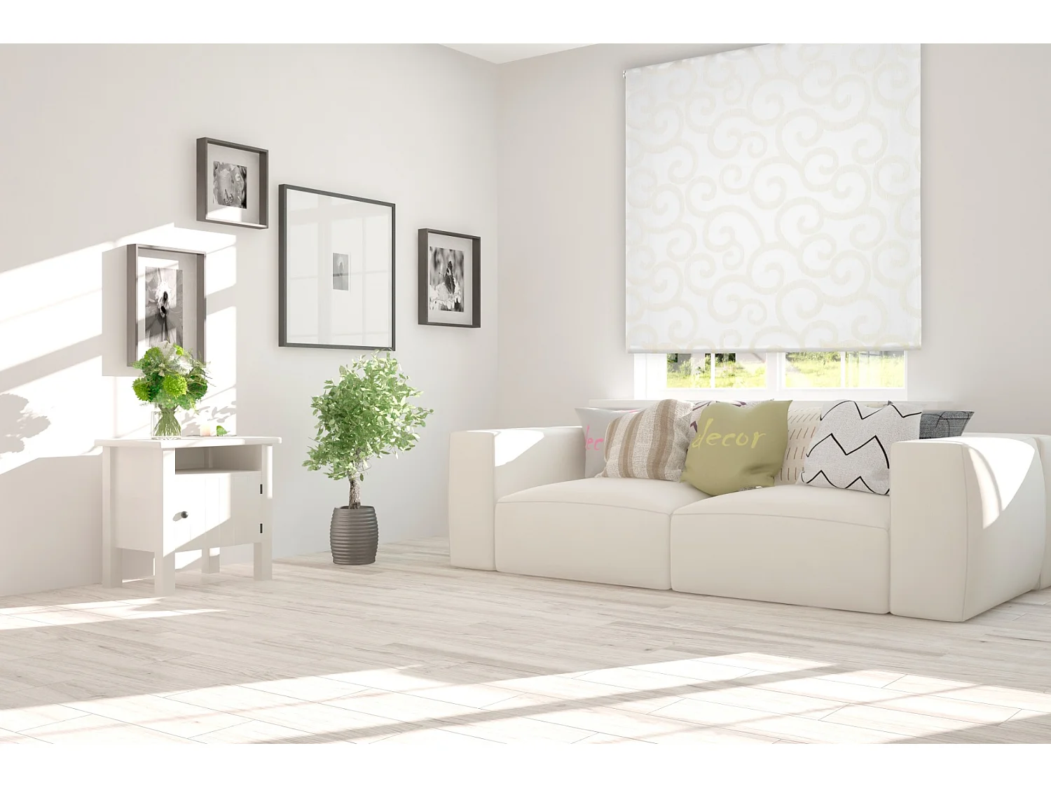 ESTORALIS | Estor Enrollable Translúcido de Visillo | 130 x 255 cm (Ancho por Alto) Tamaño de Tela 127 x 250 cm | Modelo ORNELLA Color Blanco/Beige