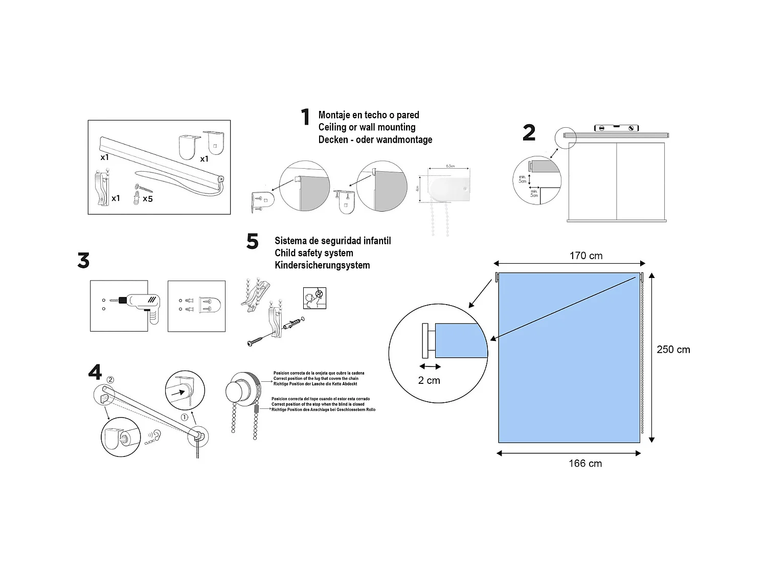 ESTORALIS | Estor Enrollable Translúcido de Visillo | 170 x 255 cm (Ancho por Alto) Tamaño de Tela 167 x 250 cm | Modelo ORNELLA Color Blanco/Beige