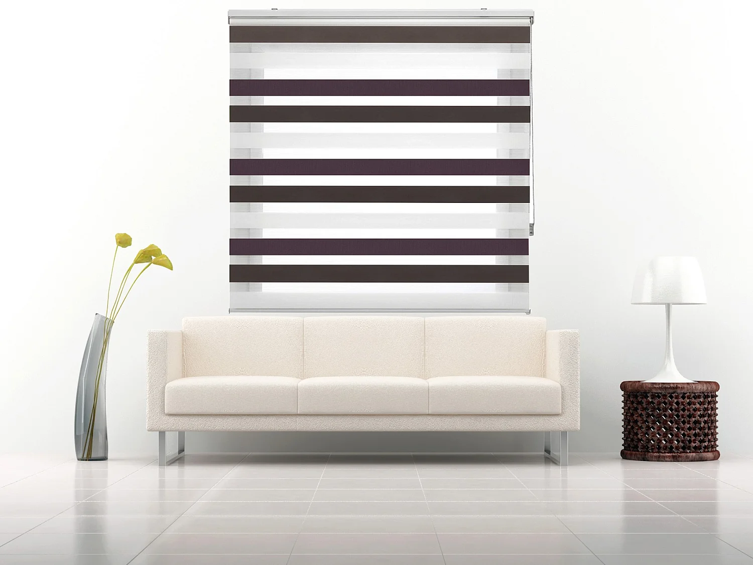 ESTORALIS | Estor Enrollable NOCHE y DIA | 170 x 255 cm (Ancho por Alto) Tamaño de Tela 167 x 250 cm | Modelo LORAS Color Marron/Violeta