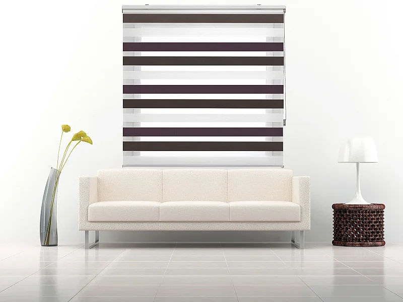 ESTORALIS | Estor Enrollable NOCHE y DIA | 170 x 255 cm (Ancho por Alto) Tamaño de Tela 167 x 250 cm | Modelo LORAS Color Marron/Violeta