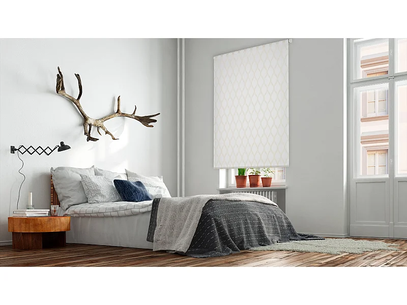 ESTORALIS | Estor Enrollable Translúcido de Visillo | 170 x 255 cm (Ancho por Alto) Tamaño de Tela 167 x 250 cm | Modelo DAVOS Color Blanco/Beige