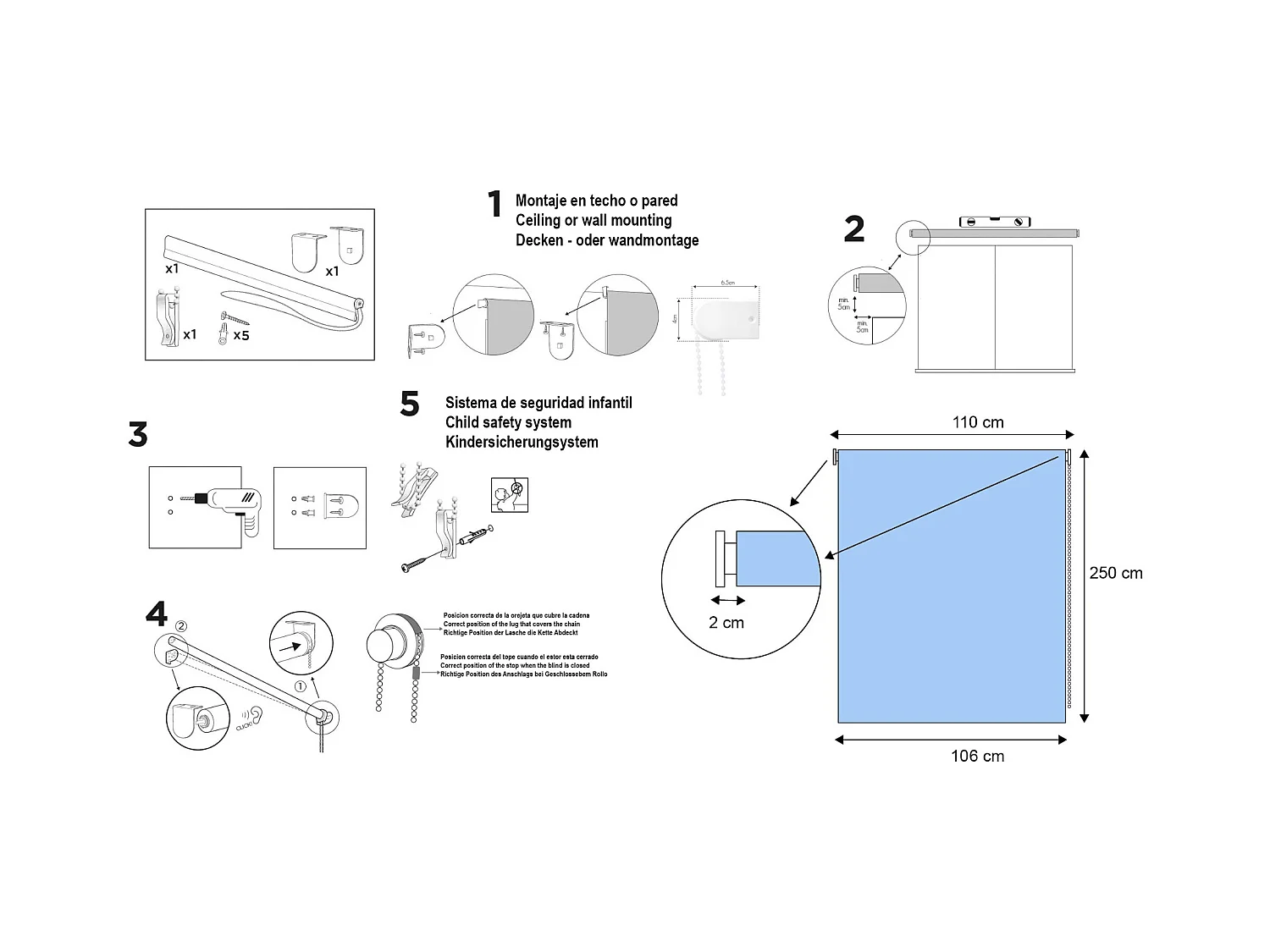 ESTORALIS | Estor Enrollable Translúcido de Visillo | 110 x 255 cm (Ancho por Alto) Tamaño de Tela 107 x 250 cm | Modelo ORNELLA Color Blanco/Beige