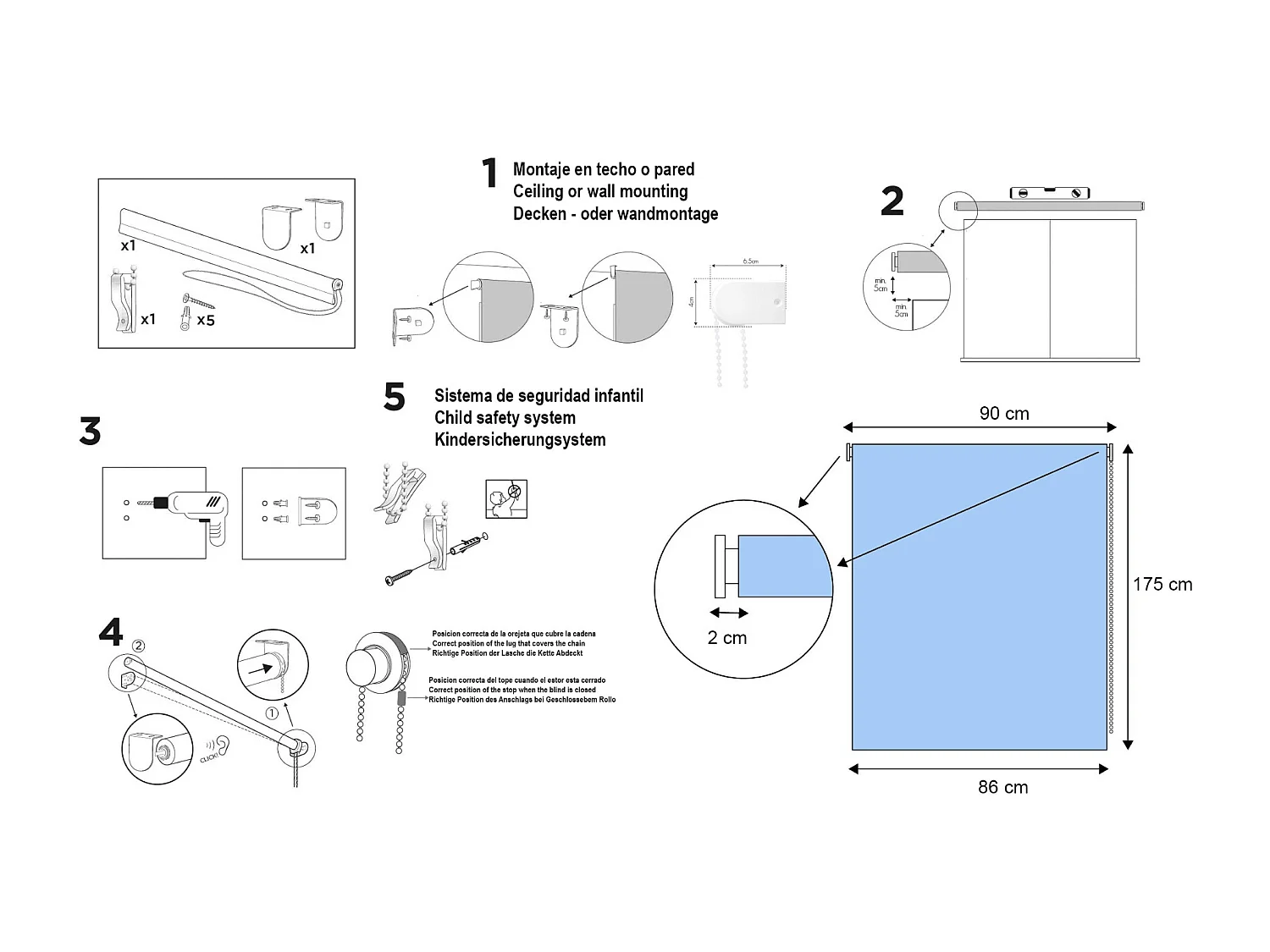 ESTORALIS | Estores Enrollables Tecnicos  | 90 x 180 cm (Ancho por Alto) Tamaño de Tela 87 x 175 cm | Modelo STANNIS Color Gris Oscuro