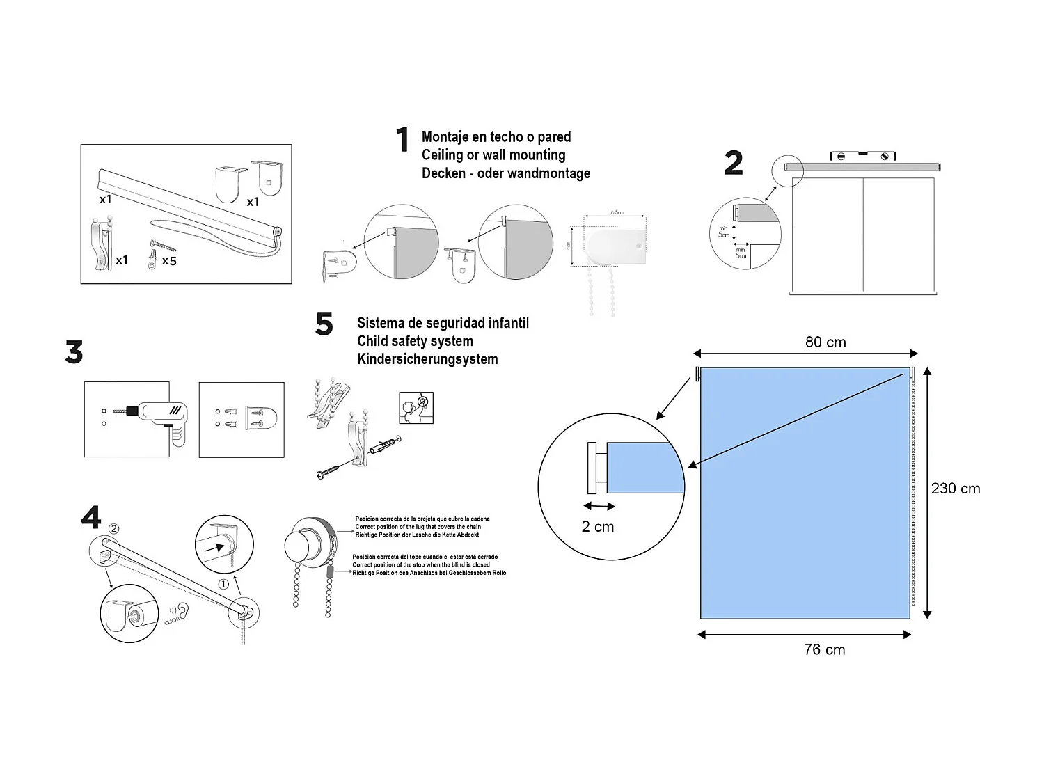 ESTORALIS | Estores Enrollables Lisos Translucidos | 80 x 235 cm (Ancho por Alto) Tamaño de Tela 77 x 230 cm | Modelo GOVE Color Blanco Roto