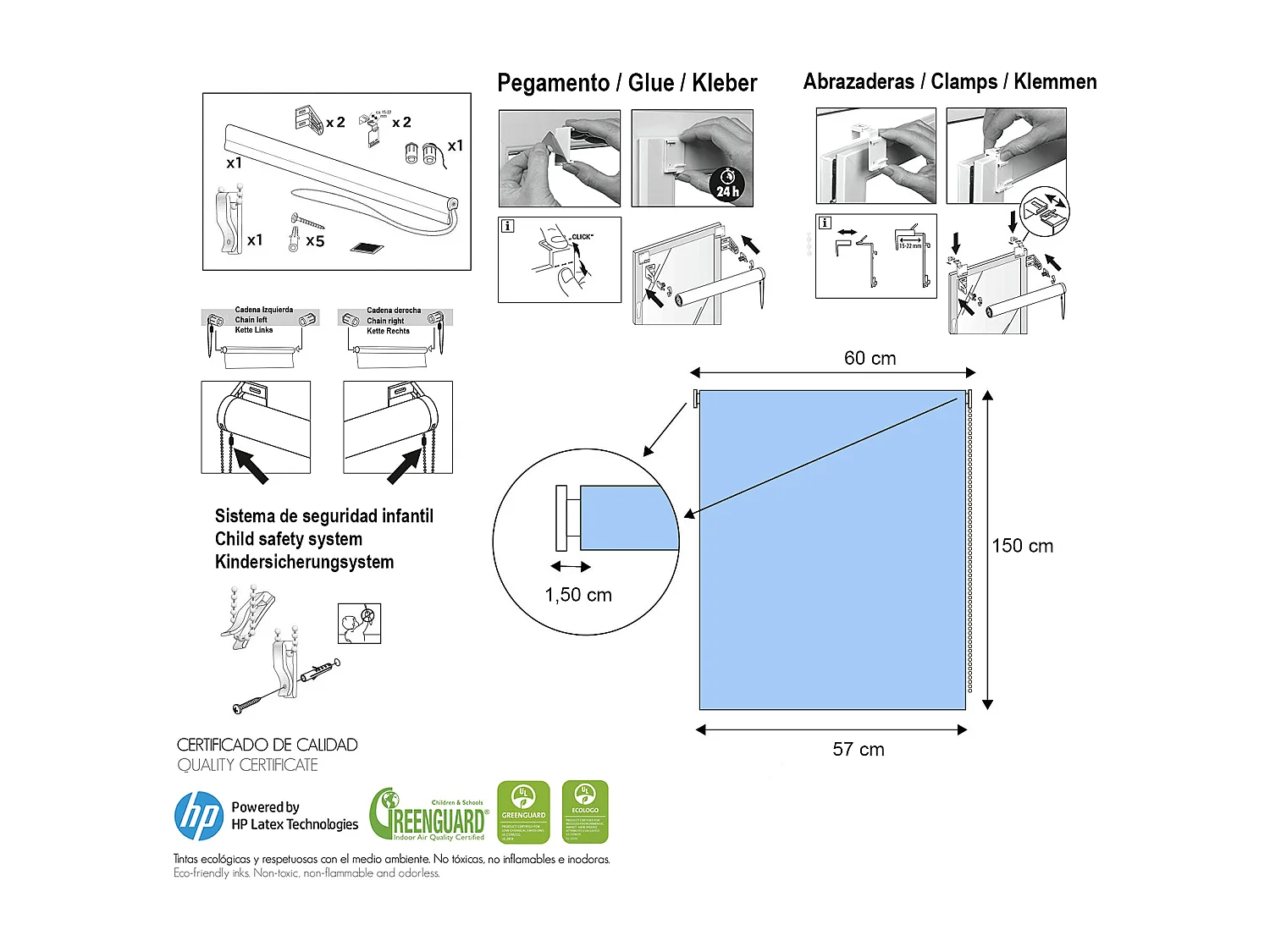 ESTORALIS | Estores Personalizados Easyfix INFANTILES | 60 x 150 cm (Ancho por Alto) Tamaño de Tela 57 x 150 cm | Modelo I-108 Color Unico