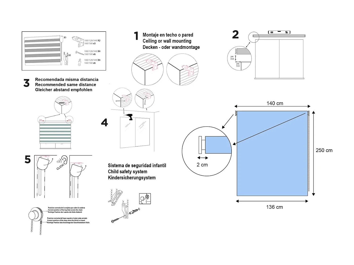 ESTORALIS | Estor Enrollable NOCHE y DIA | 140 x 255 cm (Ancho por Alto) Tamaño de Tela 137 x 250 cm | Modelo SAMWELL Color Antracita