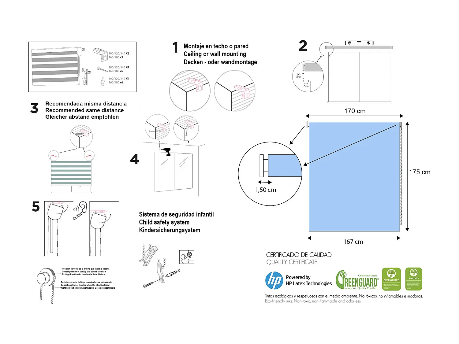 ESTORALIS | Estores Personalizados NOCHE y DIA | 160 x 180 cm (Ancho por Alto) Tamaño de Tela 157 x 175 cm | Modelo T-3125 Color Unico