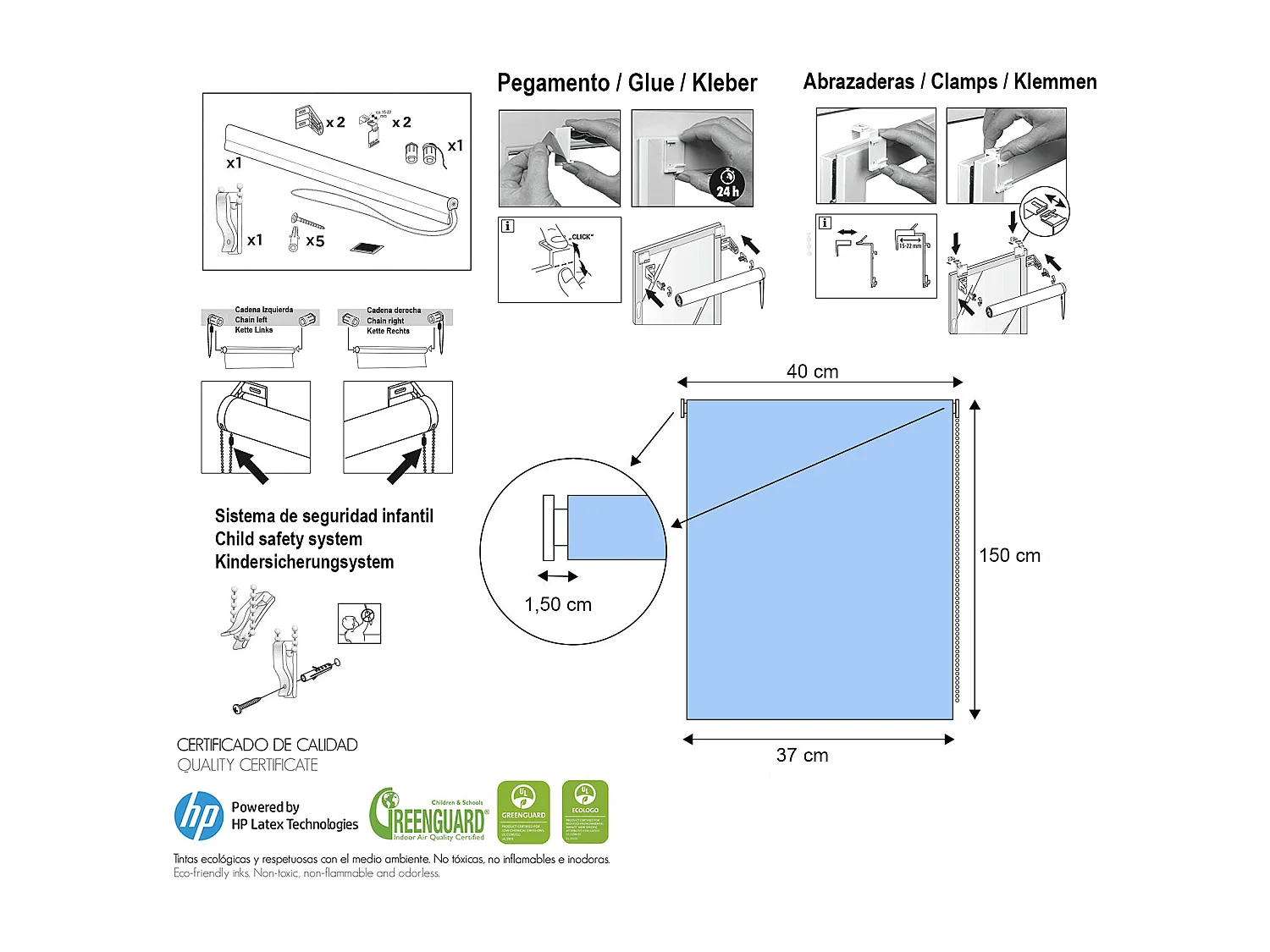 ESTORALIS | Estores Personalizados Easyfix ANIMALES  | 40 x 150 cm (Ancho por Alto) Tamaño de Tela 37 x 150 cm | Modelo A-861 Color Unico