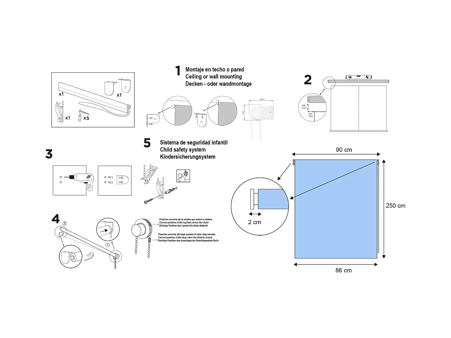 ESTORALIS | Estor Enrollable Translúcido de Visillo | 90 x 255 cm (Ancho por Alto) Tamaño de Tela 87 x 250 cm | Modelo ORNELLA Color Blanco/Beige