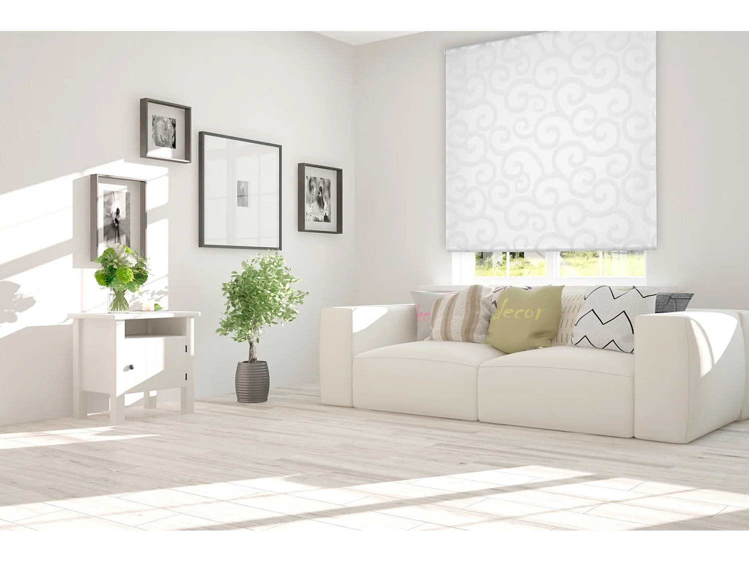 ESTORALIS | Estor Enrollable Translúcido de Visillo | 150 x 255 cm (Ancho por Alto) Tamaño de Tela 147 x 250 cm | Modelo ORNELLA Color Blanco/Gris