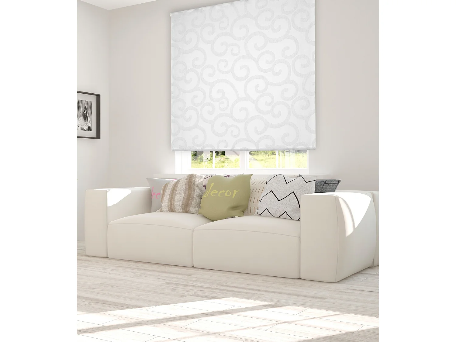 ESTORALIS | Estor Enrollable Translúcido de Visillo | 150 x 255 cm (Ancho por Alto) Tamaño de Tela 147 x 250 cm | Modelo ORNELLA Color Blanco/Gris