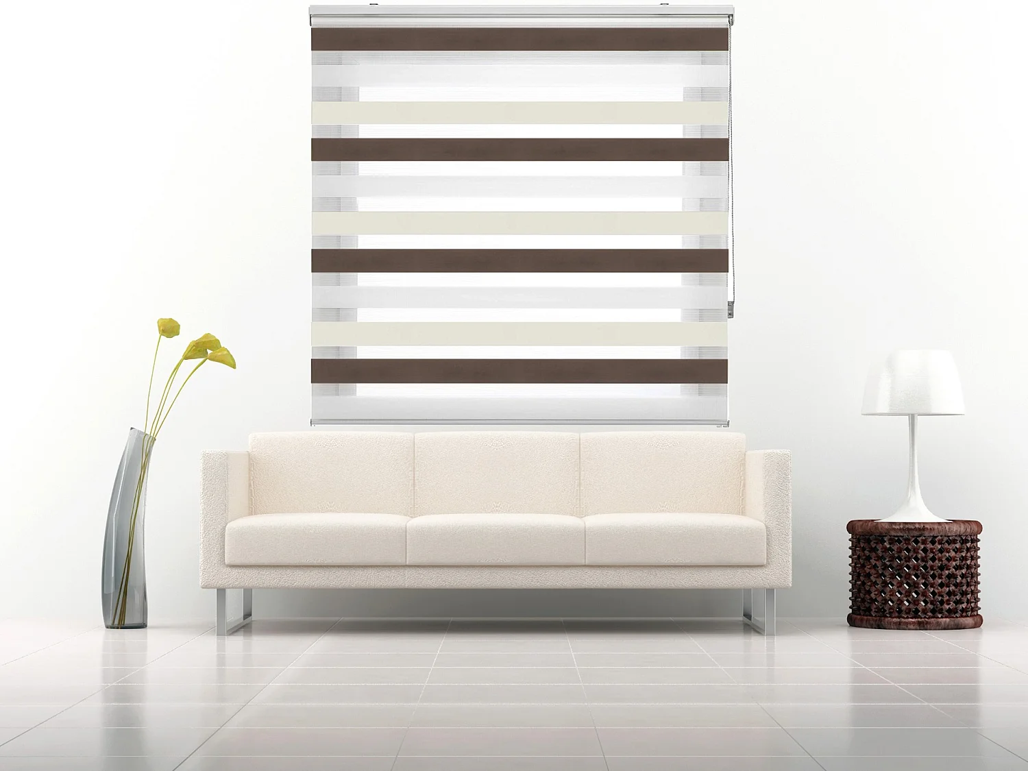 ESTORALIS | Estor Enrollable NOCHE y DIA | 145 x 180 cm (Ancho por Alto) Tamaño de Tela 142 x 175 cm | Modelo LORAS Color Marron/Beige