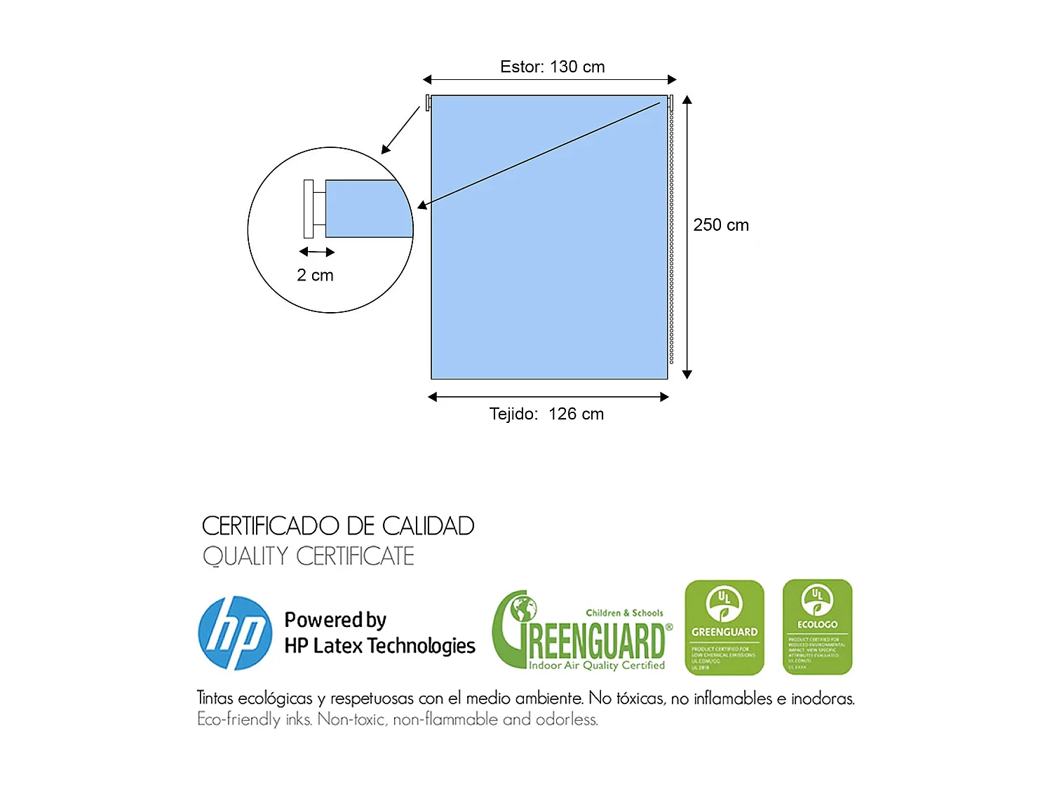 ESTORALIS | Estores Personalizados ZEN  | 130 x 255 cm (Ancho por Alto) Tamaño de Tela 127 x 250 cm | Modelo Z-4517 Color Unico