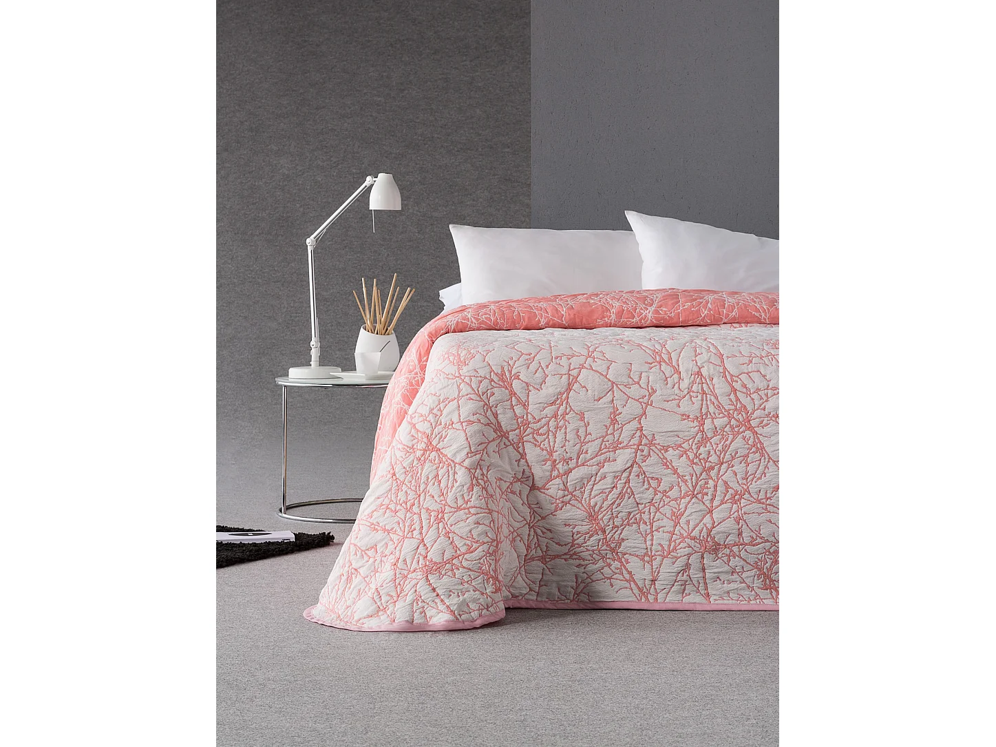 ESTORALIS | Colcha Tejido Jacquard | Colcha buena para todas las Estaciones | Para Cama 90 cm. (190x270 cm. AnchoxAlto ) | Modelo TOPACIO Color Coral