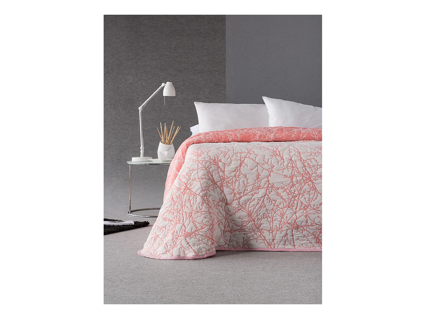 ESTORALIS | Colcha Tejido Jacquard | Colcha buena para todas las Estaciones | Para Cama 180 cm. ( 270x270 cm. AnchoxAlto ) | Modelo TOPACIO Color Coral